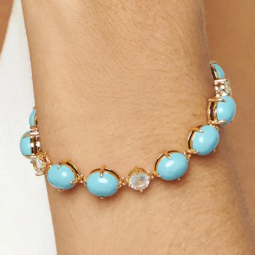 PULSEIRA COM CABOCHÕES OVAIS TURQUESA BANHADA A OURO