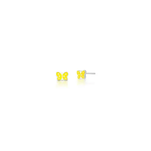 BRINCO KIDS DE BORBOLETA ESMALTADO AMARELO PRATA LISA