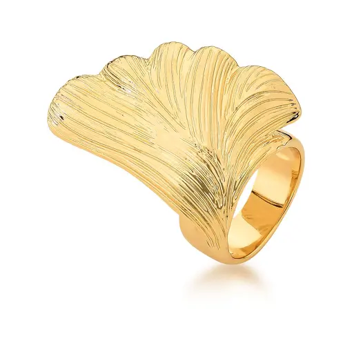 ANEL PÉTALA DE FLOR TEXTURIZADO LISO BANHADO A OURO