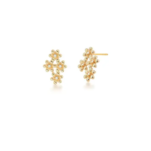 BRINCO EAR CUFF DE FLORES TRABALHADAS E ZIRCÔNIAS BANHADO A OURO