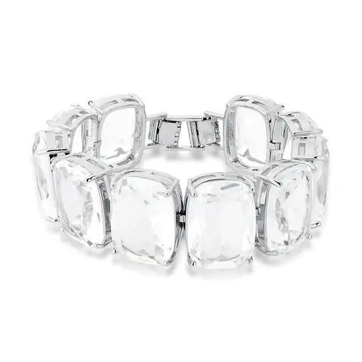 PULSEIRA PLUS SIZE CRISTAIS QUADRADOS INCOLOR BANHADA A RÓDIO