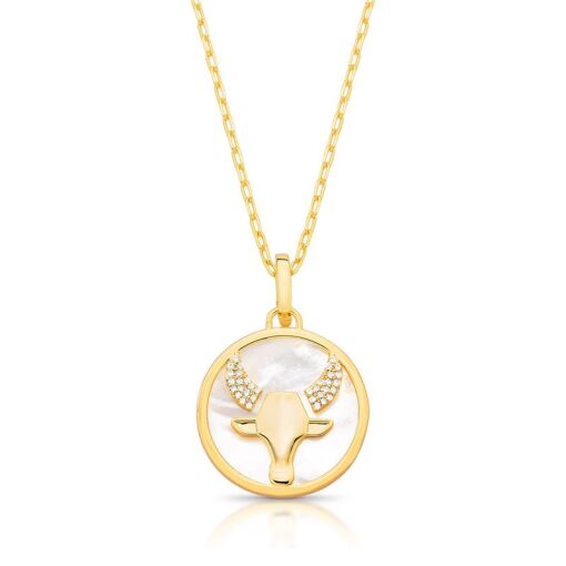 COLAR COM PINGENTE SIGNO TOURO EM MADREPÉROLA E ZIRCÔNIA