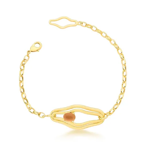 PULSEIRA COM PINGENTE CURVO E CRISTAL BANHADA A OURO