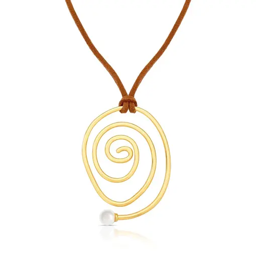 COLAR REGULÁVEL EM COURINO E PINGENTE ESPIRAL COM PÉROLA SHELL