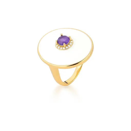 ANEL OVAL ESMALTADO COM CRISTAL BANHADO A OURO