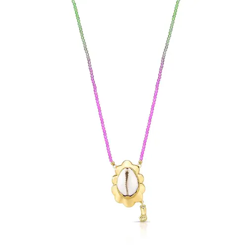 COLAR COM PINGENTE DE BÚZIO E CRISTAIS BANHADO A OURO