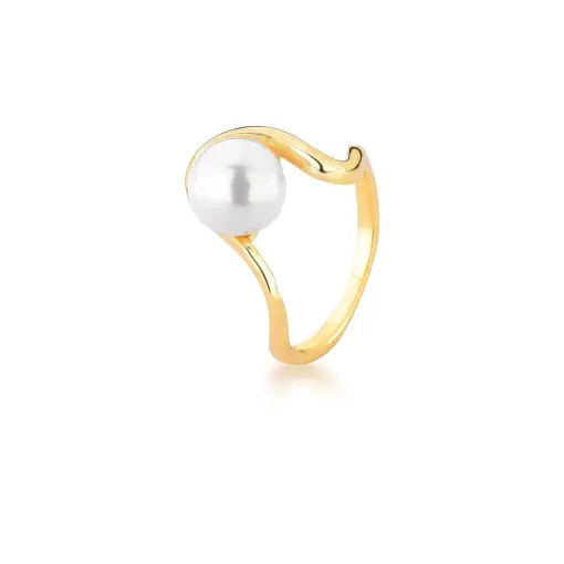 ANEL CURVO LISO COM PÉROLA SHELL BANHADO A OURO