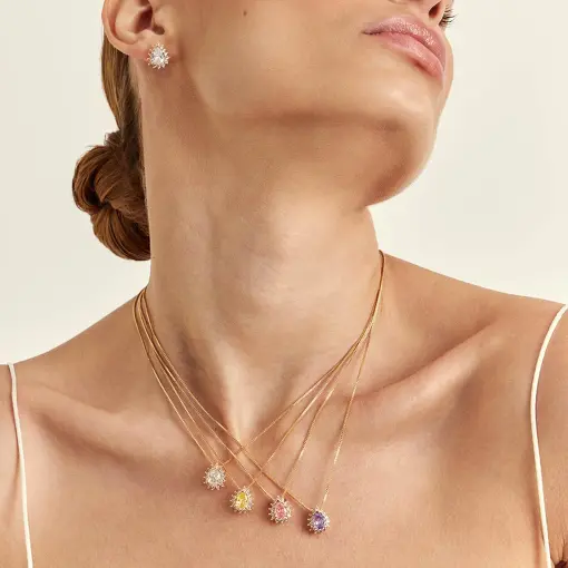 CONJUNTO BRINCO E COLAR DE GOTA COM CRISTAL E ZIRCÔNIAS