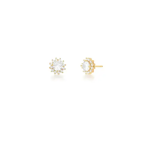 BRINCO DE FLOR COM CRISTAL BANHADO A OURO