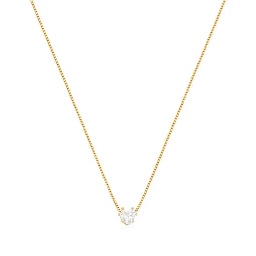 CORRENTE COM PINGENTE CRISTAL DE CORAÇÃO BRANCO BANHADA A OURO