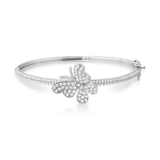 BRACELETE COM BORBOLETA CRAVEJADA DE ZIRCÔNIA BANHADO A RÓDIO