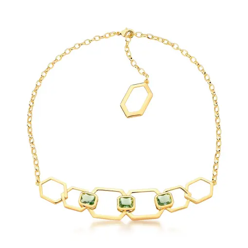 COLAR GEOMÉTRICO COM CRISTAIS RETANGULARES