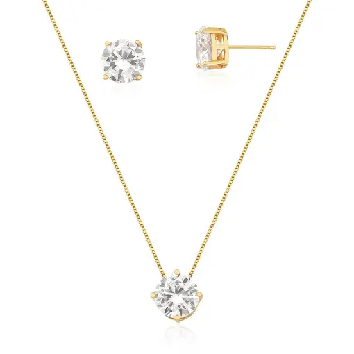 CONJUNTO BRINCO E CORRENTE COM PINGENTE REDONDO