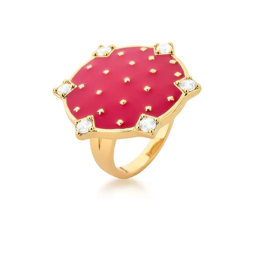 ANEL REDONDO ESMALTADO COM CRISTAIS BANHADO A OURO