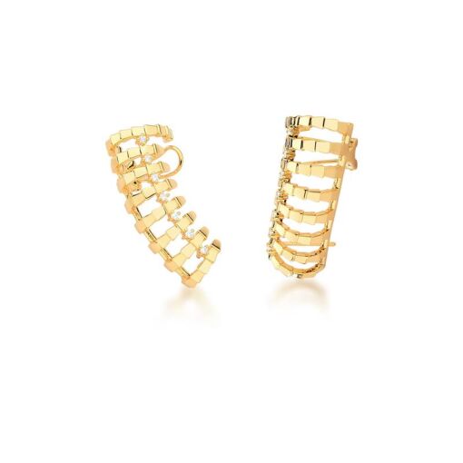BRINCO EAR CUFF OITO VOLTAS TRABALHADA E BRANCA BANHADO A OURO