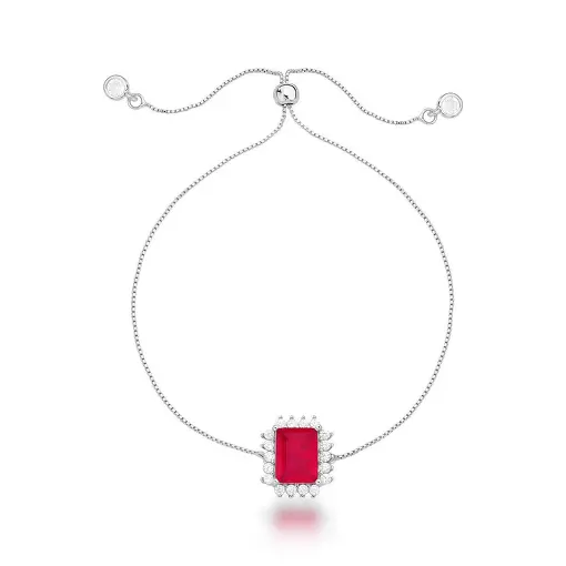 PULSEIRA PINGENTE CRISTAL RUBI SHAMBALA BANHADO A RÓDIO