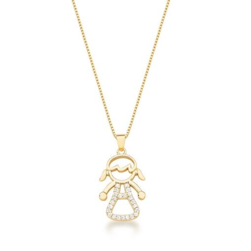 COLAR COM PINGENTE MENINA CRAVEJADO BANHADO A OURO