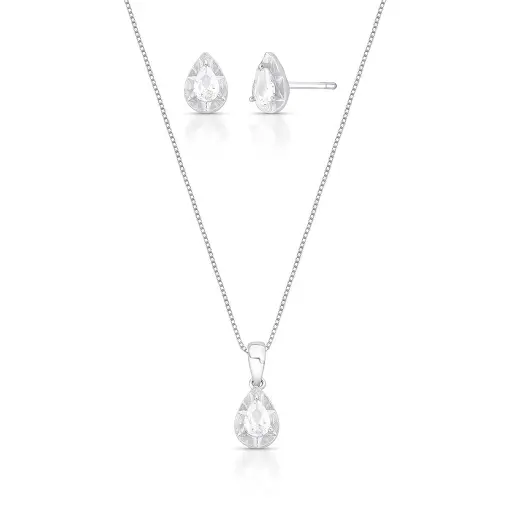 CONJUNTO BRINCO E PINGENTE COM CRISTAL DE GOTA E TEXTURIZADO
