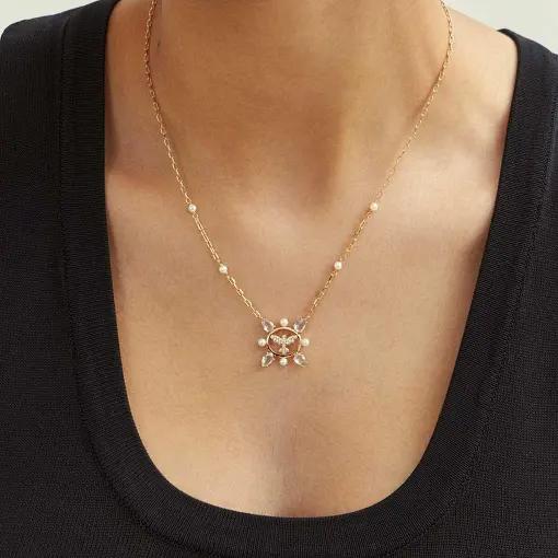 PULSEIRA DE ESPÍRITO SANTO EM CRISTAIS PÉROLAS SHELL E ZIRCÔNIAS