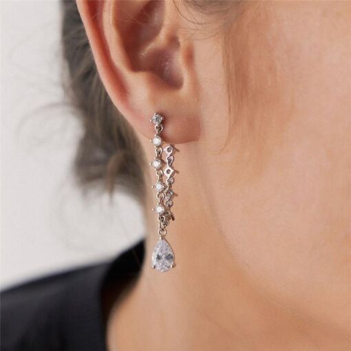 BRINCO EAR JACKET COM CRISTAL EM GOTA BANHADO A RÓDIO
