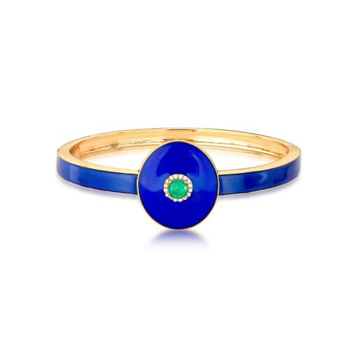 BRACELETE COM OVAL ESMALTADO E CRISTAL BANHADO A OURO