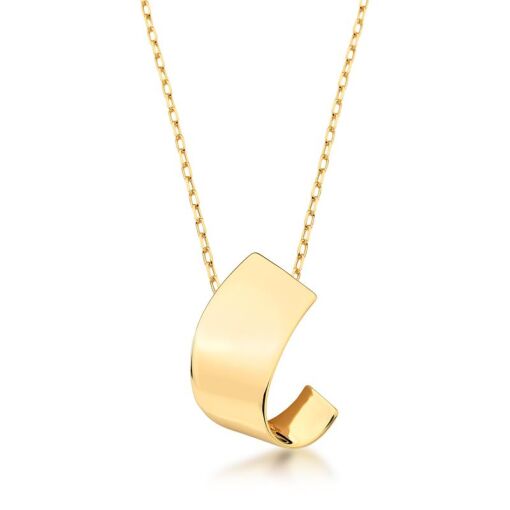 COLAR COM PINGENTE CURVO LISO BANHADO A OURO
