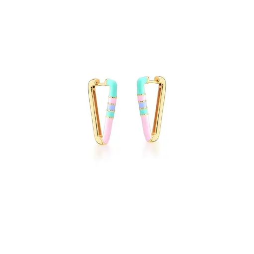ARGOLA TRIANGULAR ESMALTADA COLORIDO BANHADA A OURO