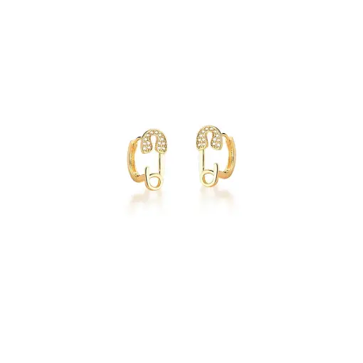 ARGOLA COM ALFINETE E ZIRCÔNIAS BRANCAS BANHADA A OURO