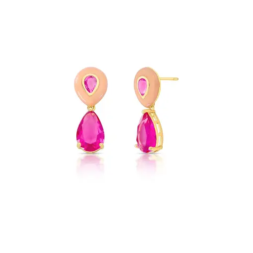 BRINCO PÊNDULO 2 EM 1 ESMALTADO COM CRISTAIS DE GOTA