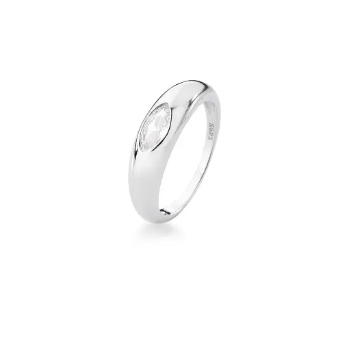ANEL LISO COM CRISTAL NAVETE PRATA RODINADA