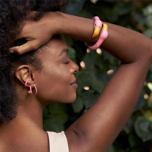 BRACELETE DE FLAMINGO ESMALTADO ROSA BANHADO A OURO