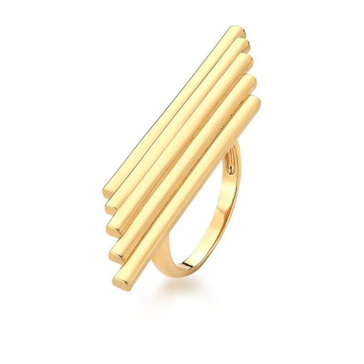 ANEL GEOMETRICO  TEXTURIZADO LISO BANHADO A OURO