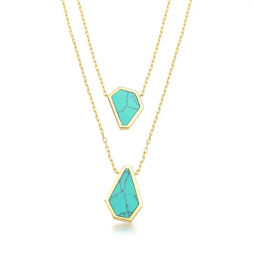 COLAR DUAS VOLTAS COM PINGENTES ASSIMÉTRICOS DE CRISTAIS