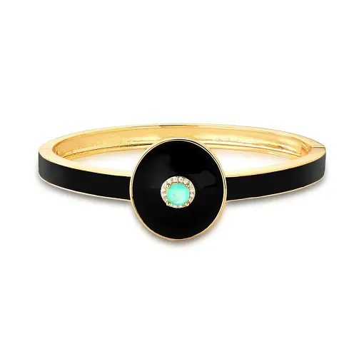 BRACELETE COM OVAL ESMALTADO E CRISTAL BANHADO A OURO