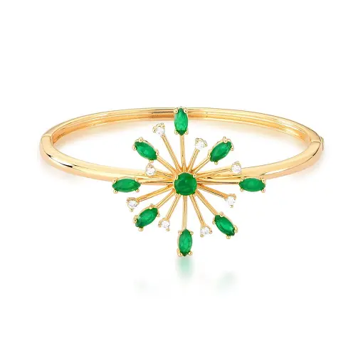 BRACELETE COM PINGENTE DE FLOR ESMERALDA BANHADO A OURO