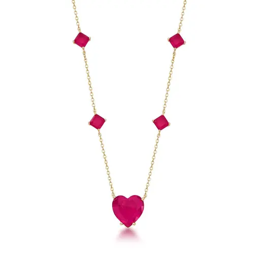COLAR COM CRISTAIS CORAÇÃO E LOSANGO PINK BANHADO A OURO