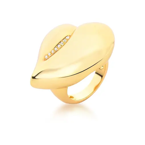 ANEL DE CORAÇÃO ABAULADO E ZIRCÔNIAS BANHADO A OURO