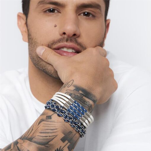 PULSEIRA ELOS OVAIS LISOS TRANÇADOS  EM AÇO
