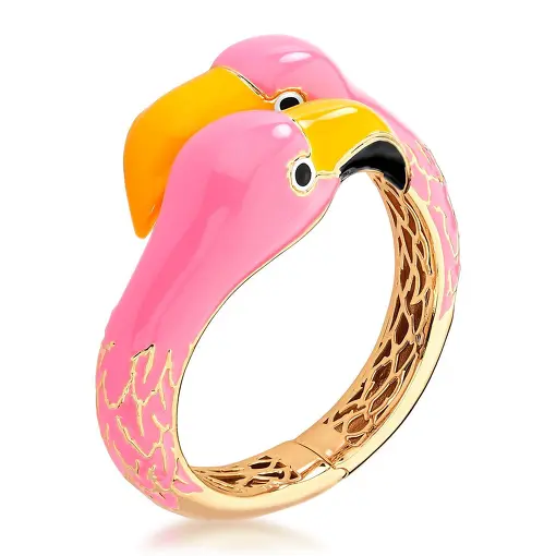 BRACELETE DE FLAMINGO ESMALTADO ROSA BANHADO A OURO