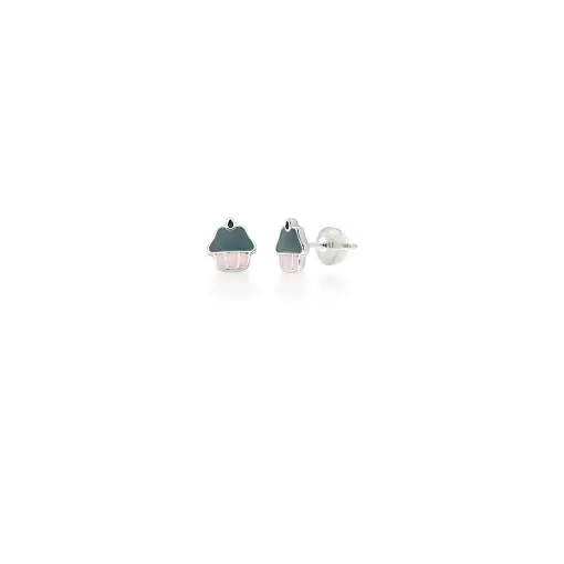 BRINCO KIDS DE CUPCAKE ESMALTADO VERDE E ROSA PRATA LISA