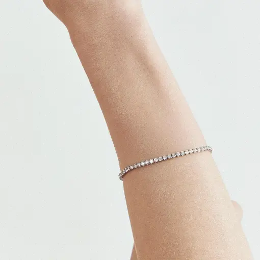 PULSEIRA RIVIERA COM CRISTAIS PRATA RODINADA