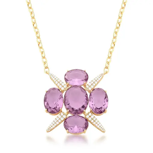 CORRENTE COM PINGENTE FLOR AMETISTA BANHADA A OURO