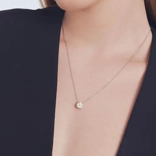 COLAR COM PEDRA MOISSANITE 6.5MM PRATA RODINADA