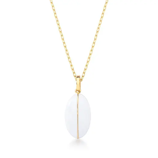 COLAR COM PINGENTE OVAL ESMALTADO BANHADO A OURO