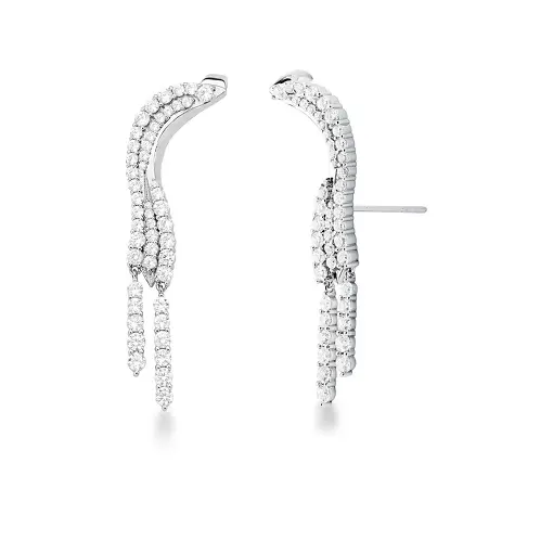 BRINCO EAR HOOK CRAVEJADO DE ZIRCÔNIAS BRANCAS BANHADO A RÓDIO