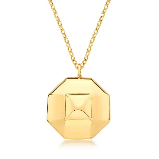 COLAR COM PINGENTE GEOMETRICO TEXTURIZADO BANHADO A OURO