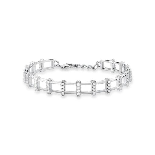 BRACELETE COM DEZESSETE FILEIRAS DE ZIRCÔNIAS PRATA RODINADA