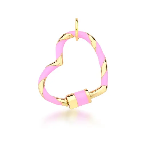 PINGENTE DE CORAÇÃO ESMALTADO ROSA BANHADO A OURO