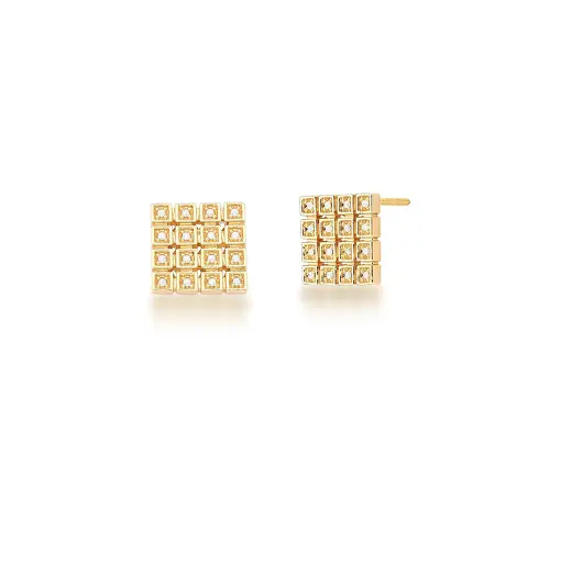 BRINCO COM QUADRADOS CRAVEJADO DE ZIRCÔNIAS BANHADO A OURO