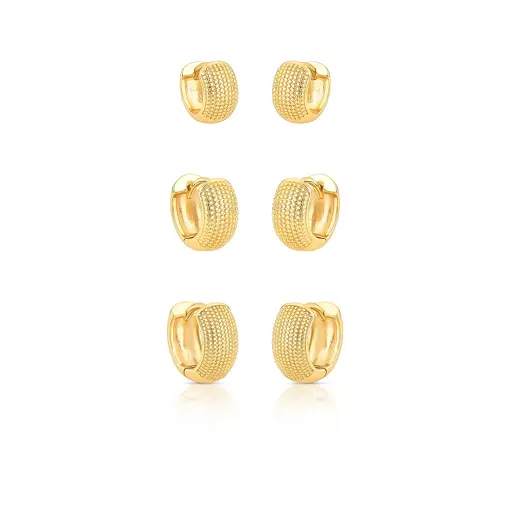 TRIO DE ARGOLAS REDONDAS TEXTURIZADAS